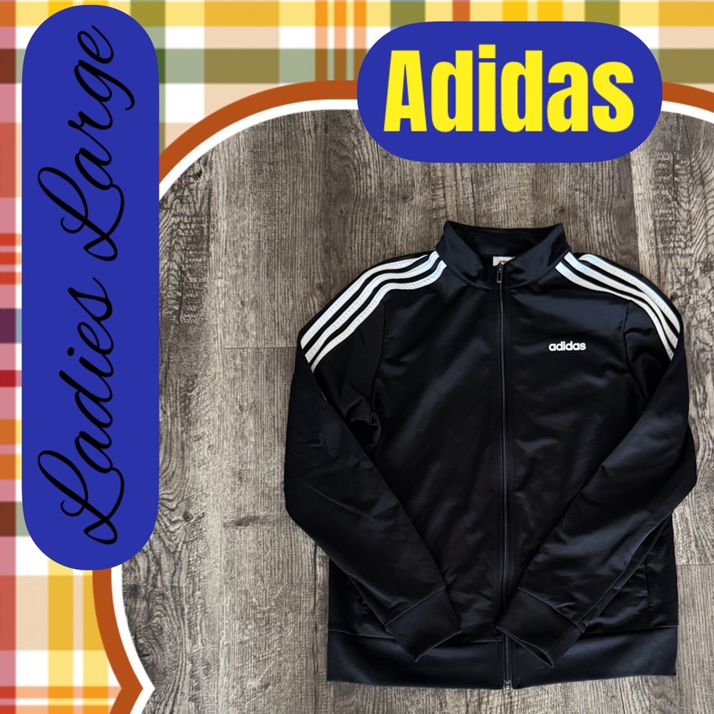 Adidas Black and White Zip-Up Jacket Large